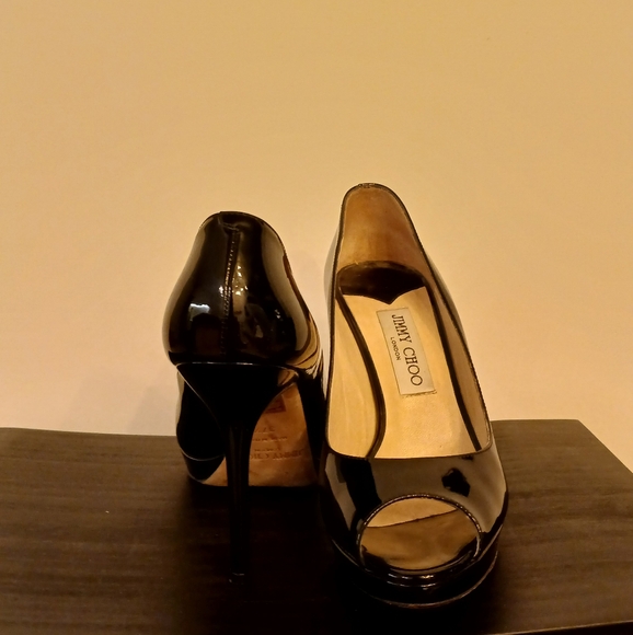 Jimmy Choo Black Patent Leather Peep Toe Platform Pumps - Picture 6 of 6